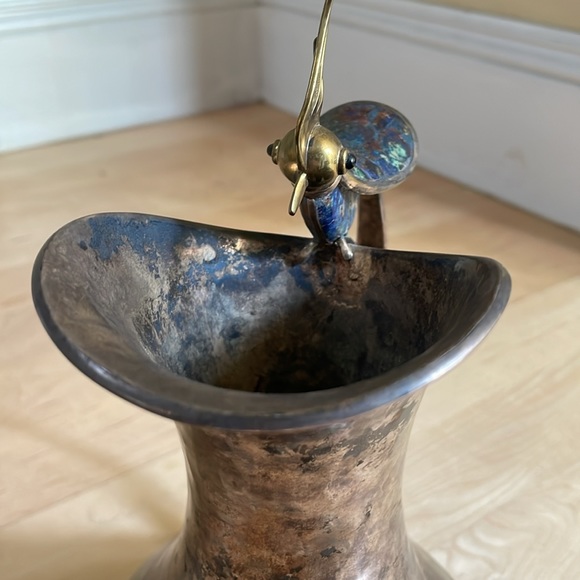 LOS CASTILLO PLATEADO Silver-Plt Pitcher-Brass, Malachite & Lapis Lazuli Inlay. - Picture 6 of 8